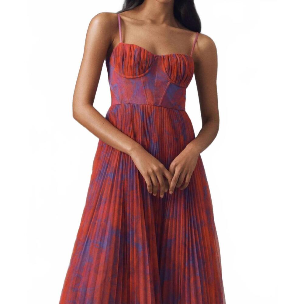 NEW HUTCH amara bustier pleated fit & flare dress in red - Picture 3 of 4